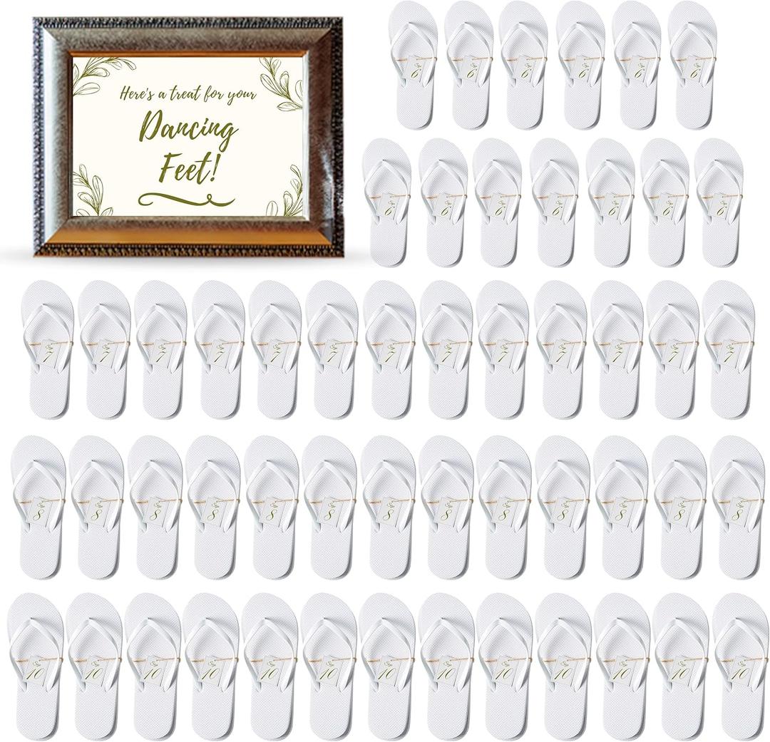 Orca Bulk Flip Flops For Wedding Guests | 52 Pack Wholesale Wedding Sandals (6-10, White)