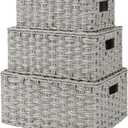 GRANNY SAYS Wicker Storage Baskets, Decorative Boxes with Lids, Set of 3 Nesting Wicker Baskets for Organizing, Gray, 3-Pack