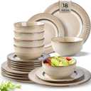GBHOME Ceramic Dinnerware Sets, 18 Piece Embossed Elegant Stoneware Plates and Bowls Sets, Housewarming Wedding Gift | Dishwasher & Microwave Safe | Dishes Set Service for 6 (Pale Khaki)