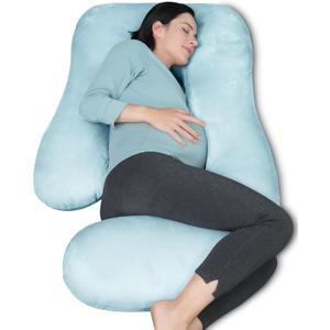 MOON PARK Pregnancy Pillows for Sleeping - U Shaped Full Body Maternity Pillow with Removable Cover - Support for Back, Legs, Belly, Hips - 57 Inch Pregnancy Pillow for Women - Aqua