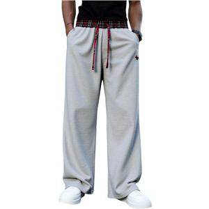 GORGLITTER Men's Wide Leg Sweatpants Baggy Sweatpants Y2k Plaid Elastic Waist Joggers Track Pants Trousers Streetwear (Gray, XL)