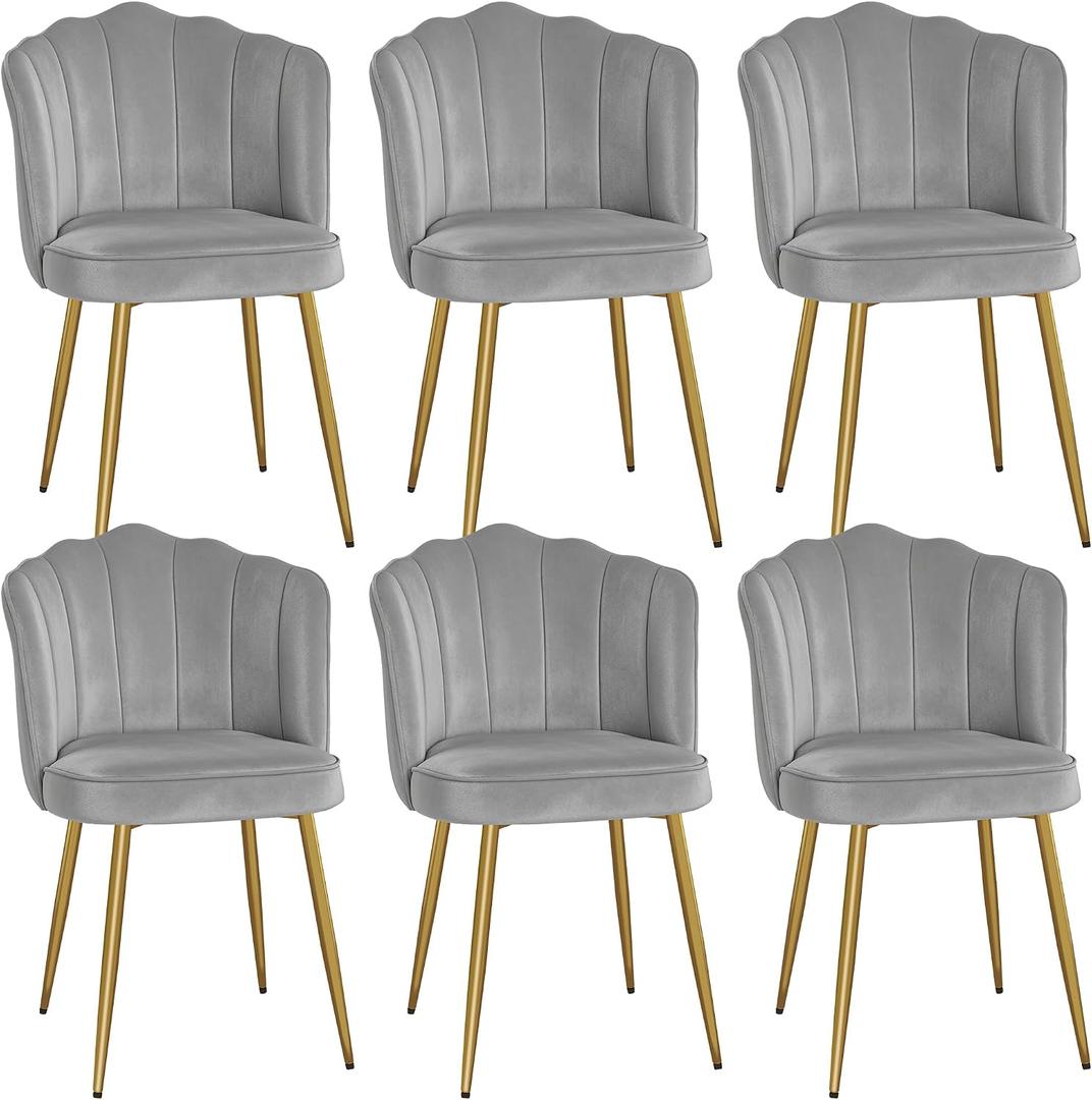VECELO Velvet Dining Chairs Set of 2, Modern Upholstered Kitchen Chairs with Thick Cushions, Curved Padded Backrest and Metal Legs, for Kitchen, Dining Room, Living Room, Gray