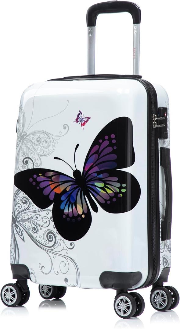 InUSA Butterfly Print Luggage with Spinner Wheels | Durable Lightweight Hardside Suitcase | Travel Bag with Handle and Trolley | 20 Inch Carry-On Spinner Luggage