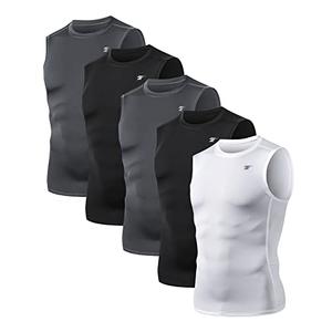 TELALEO 5 Pack Men's Athletic Compression Shirts Sleeveless Workout Tank Top Sports Base Layer Running Basketball S/02