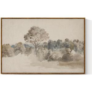 VIYYIEA Large Framed Canvas Wall Art, 24x36 Inch Minimalist Countryside Landscape Art Print, Soft Neutral Nature Wall Decor for Bedroom Living Room Home Office