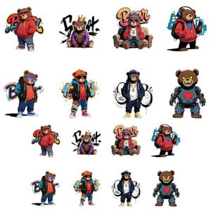 ANATTASOUL 16 Sheets Iron on Transfers for T-Shirts Bear and Graffiti DTF Transfers Ready to Press, Washable Iron on Decals for Lady Women Men Clothing Hat Bag Pillow DIY Crafts