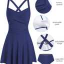 ZAFUL Women High Waisted Tummy Control Swimdress Two Piece Swimsuit Sleeveless Ruched Cute Modest Bathing Suits Beach Outfits (Blue, Large)