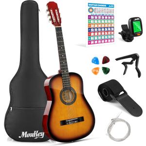 Moukey 38" Acoustic Guitar for Beginners Kids Youth Adult Dreadnought Guitarra Acustica Kit with Chord Poster, Gig Bag, Tuner, Picks, Nylon Strings, Capo, Strap - Sunburst (38 Inch, Sunburst)