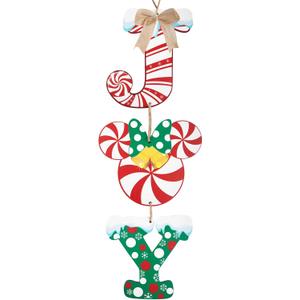 Christmas Joy Door Sign Decorations, Wooden Wall Hanging Sign Dcor for Christmas Party Supplies, Peppermint Wood Mouse Shaped Decorative Xmas Home Porch Plaques Ornaments Indoor and Outdoor