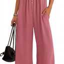 KIRUNDO Summer One piece Jumpsuits for Women 2025 Casual Loose Button Sleeveless Romper Knit Wide Leg Overalls With Pockets Color pink Size XXL