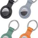 4 x AirTag Holder with Keychian, Compatible with Apple Airtags, Durable Silicone Protective Case for Airtag, Anti-Scratch & Keychain Attachment (Black+Lavender Grey+Dark Green+Brown)