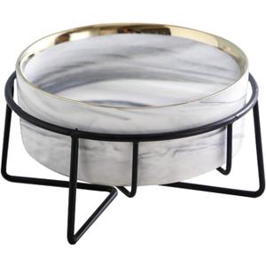 Dazzling Ceramic Elevated Cat Bowls, Gift for Cat Owner, Birthday (Medium,Grey)