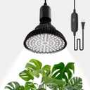 Hanging Grow Lights for Indoor Plants, 25W 5000K, LED Hanging Grow Light Bulbs with Timer, Height Adjustable Hanging Plant Light, Full Spectrum Pendant Grow Light for Seed Starting, Black