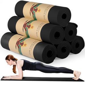 Timgle 6 Pcs 10mm Thick Yoga Mat Bulk 68 x 24 Inches Anti-slip Tear-resistant Exercise Mat Adult Gym Mats for Fitness, Stretching, Workout and Studio, Outdoor Yoga, Pilates(Black)