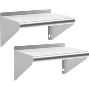 Stainless Steel Shelf 18" x 24", 2 Pack NSF Wall Mounted Commercial Metal Shelving with Backsplash for Restaurant, Utility Room, Kitchen and Garage