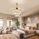 42in Gold Crystal Fandelier, Dimmable Retractable Fan with Remote