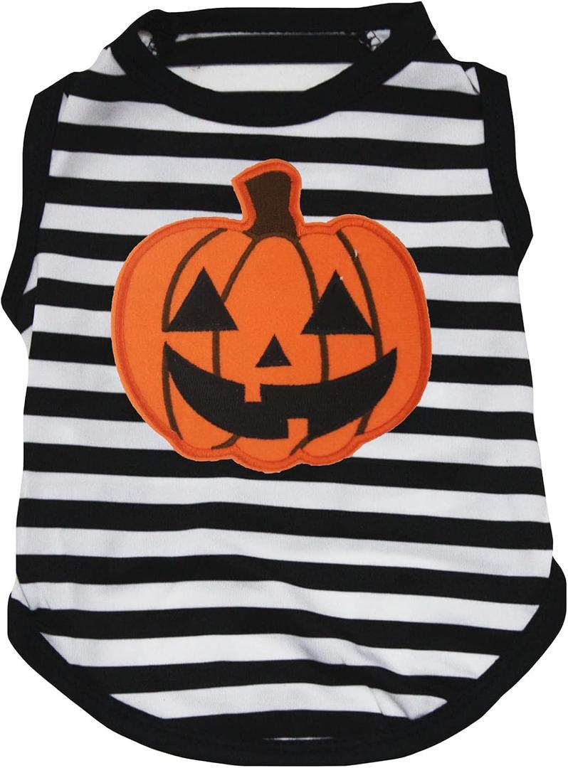 Petitebella Cute Pumpkin Puppy Dog Shirt (Striped, Medium)