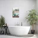 XLMDYYSW Teal Bathroom Wall Art Funny Bathroom Sign Canvas Pictures Farmhouse Flower Poster Prints Rustic Bathroom Painting for Toilet Decor Framed (Teal, 16.00" x 24.00")
