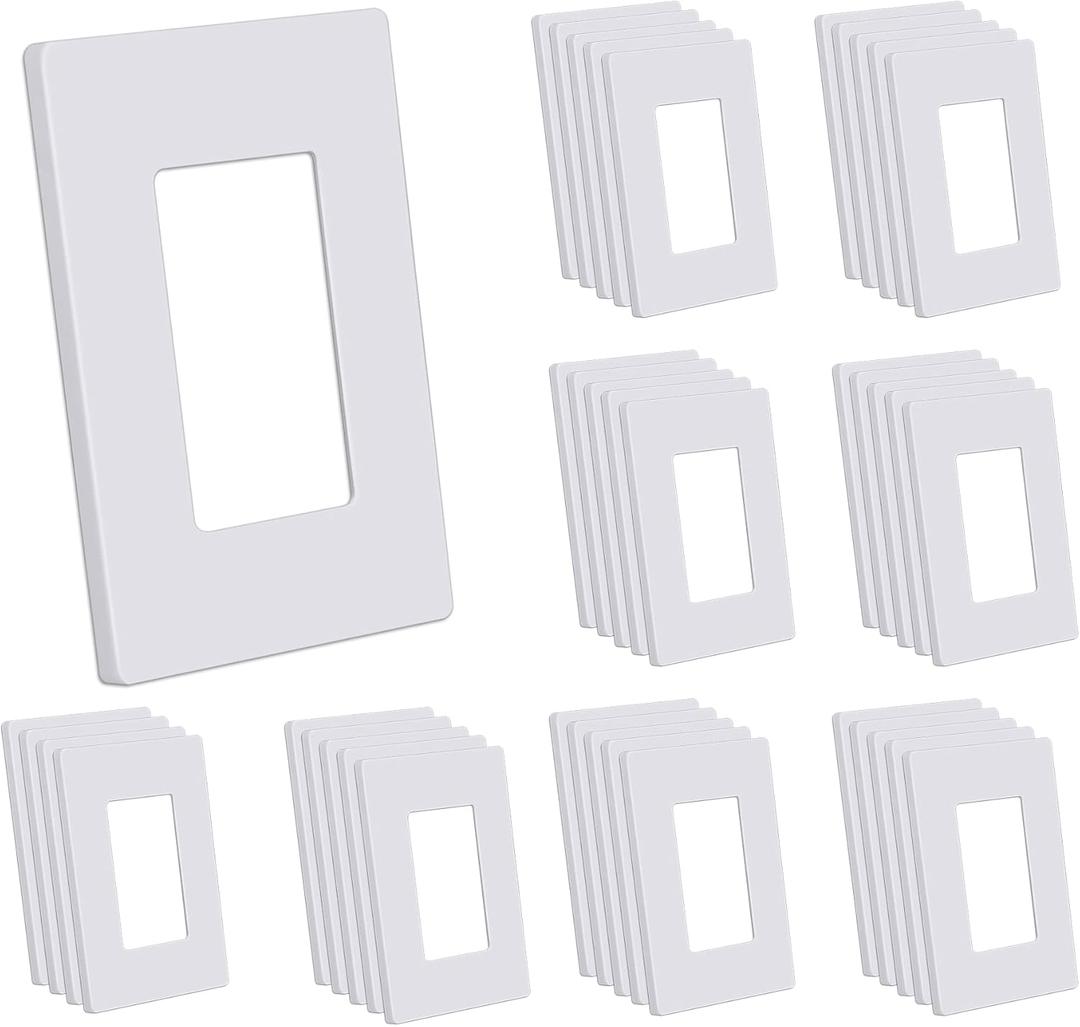 CML Screwless Wall Plates, 40 Pack Decorator Light Switch Covers, 1-Gang Decor Outlet Switch Plate, Standard Size 2.91x4.68, Impact Resistant, White