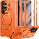 FNTCASE for Samsung Galaxy S26-Ultra Case: Magnetic Phone Cases with [Ring Kickstand] [2 Front Frames] [Built-in Screen Protector] [Heavy Duty Military Grade Protection] Drop Proof TPU Cover Orange