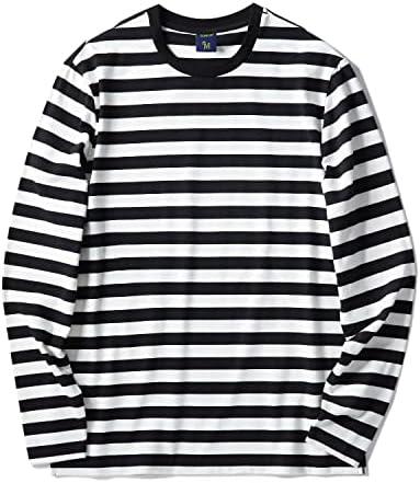 Zengjo Men's Casual Cotton Spandex Striped Crewneck Long-Sleeve T-Shirt Basic Pullover Stripe tee Shirt, Large