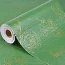 Shelf Liner for Kitchen Cabinets Drawer Liner Non-Adhesive Non-Slip Thickened Shelf Liner Paper Easy to Clean with Green Background Gold Floral Line Pattern for Tool Box Refrigerator.17.3×236.2 inches