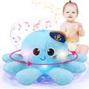 Musical Octopus Baby Toy - Crawling & Rotating Octopus Toy with Recording, Light-Up Voice Control, Clap Hands Awake for 2-6 Year Old Boys and Girls, Tummy Time Sensory Toy (Blue)