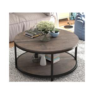 NSdirect Round Coffee Table,36" Coffee Table for Living Room,2-Tier Rustic Wood Desktop with Storage Shelf Modern Design Home Furniture(Light Walnut)