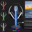 COZOO RGB Headphone Stand with 2 USB2.0 Extension Charging Port Extender Cord, Headset Stand Holder for Gamer Desktop Table Game Earphone Accessories, PC Gaming Accessories for Gamer, Gifts for Boyfriend (Multi-LED lights)