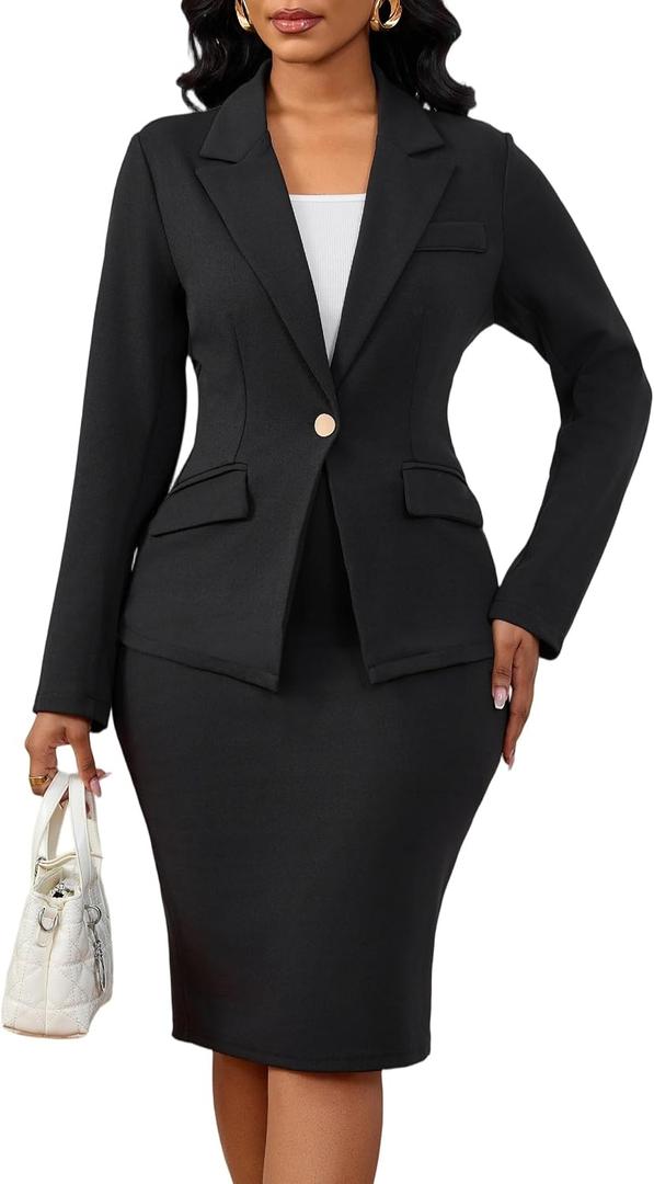 Salimdy Women 2 Piece Skirt Suit Set Business Professional Blazer Dress Jacket and Pencil Skirts Sets XXL