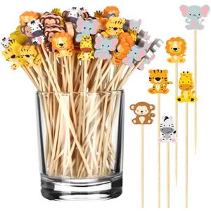 Pickmesh 600 Pcs Jungle Animals Cocktail Picks 4.7 Inch Safari Animals Bamboo Toothpicks Cocktail Skewers for Drinks Party Decorations for Appetizers Fruit Drinks Party Supplies