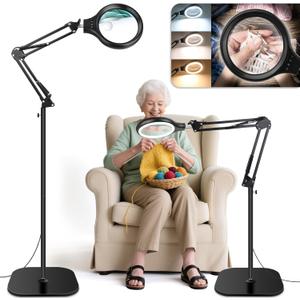 Large 30X 10X Floor Magnifying Glass with Light and Stand,2 in 1 Adjustable Height Floor Magnifying Lamp,Lighted Magnifiers for Hands Free Close Work, Sewing,Crafts, Reading,Hobbies