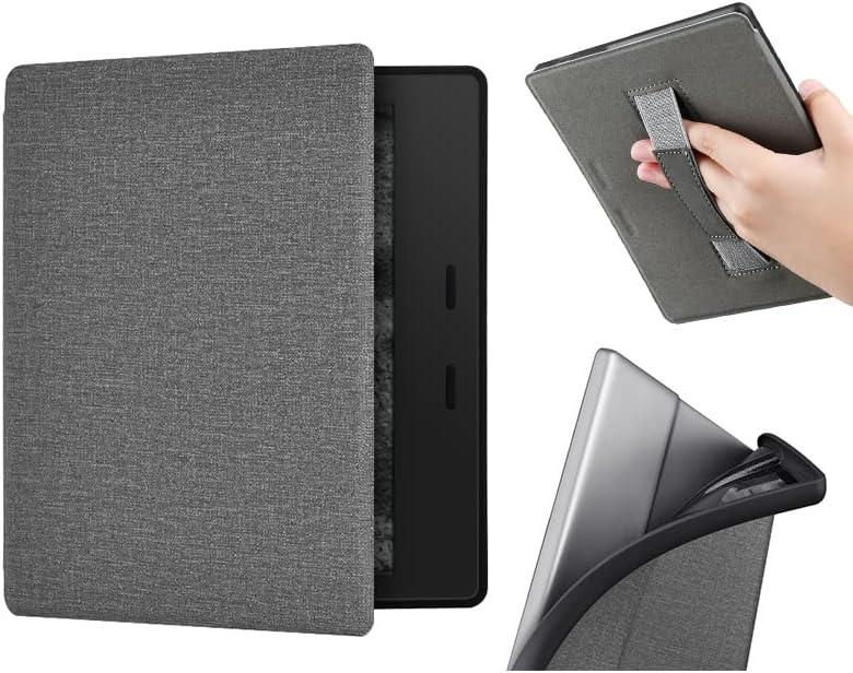 Case for 7" Kindle Oasis with Hand Strap - Ultra Slim PU Leather Smart Cover with Auto Sleep and Wake for Kindle Oasis 10th Generation - 2019 Release (Gray)