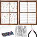 Chunful 2 Pack Chicken Wire Wood Frame Suncatcher with 1300 Rainbow Glass Beads Unfinished Wooden Frames for Crafts Photo Jewelry Window Hanging Decor Home Gift, Outer 16 x 12 INES(Coffee Brown)
