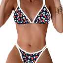 TASHEHE Women's Bikini Set High Leg Cut Double Straps Cute Triangle Swimsuit High Waist Two Piece Bathing Suit (Dark Blue / Floral / 402) Small