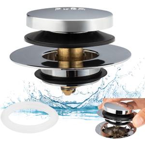 Artiwell Universal Tip Toe Bath Drain Stopper and Cover, Bathtub Drain Stopper, Replaces Lift and Turn, Tip-Toe and Trip Lever drains for Tub, EZ Installation and Clearing (Chrome Plated)