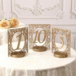 Novabright 10 Pcs Hand Painted Gold Wooden Table Numbers 110 Wedding Carving Table Numbers with Base Rustic Gold Elegant Desktop Sign for Wedding Reception Bridal Shower Banquet Centerpiece Decor