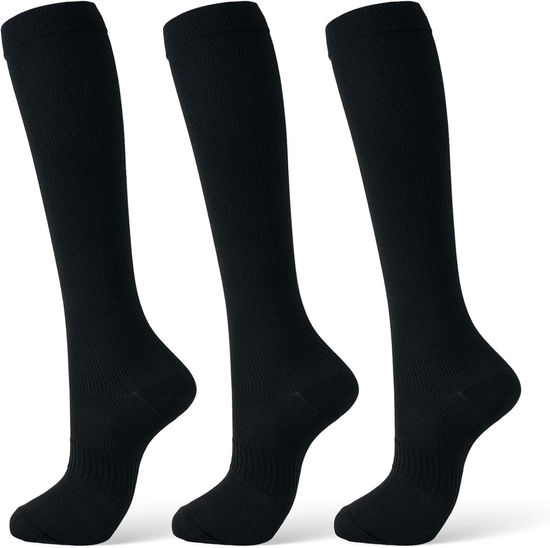 Compression Socks for Women & Men 15-20 mmHg, Knee High Medical Support Stockings for Circulation, Nurses, Pregnancy, Running, Athletic, Travel (Black)