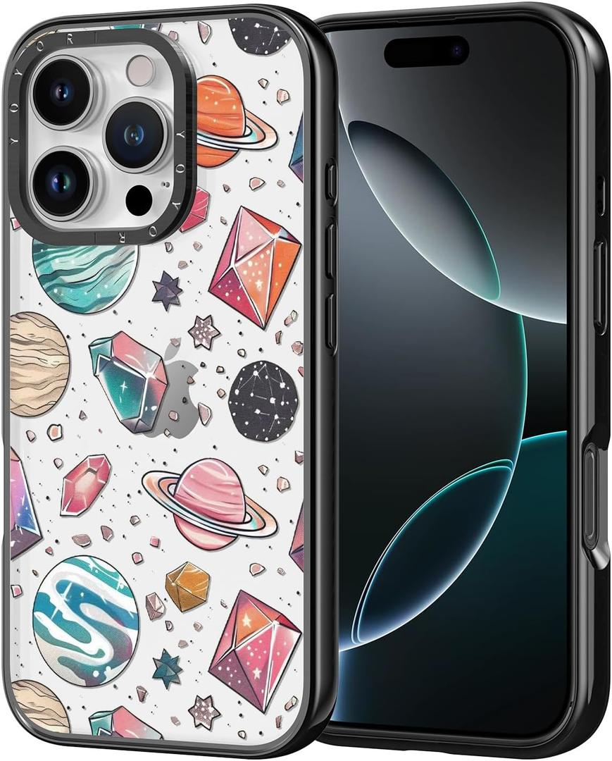 for iPhone Case - [6.6 ft Military-Grade Drop Protection] [Anti-Peel Technology] Clear Black TPU Bumper Case with Cute Design (Space Planet, iPhone 16 Pro)