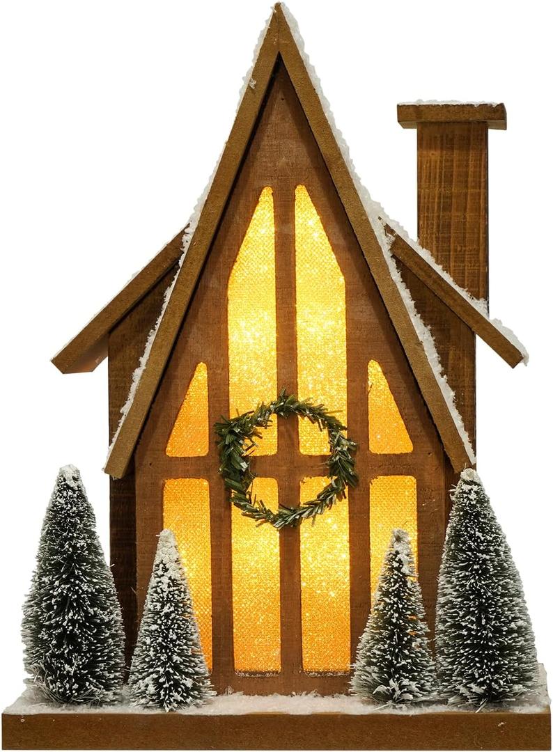 Christmas Decorations for Home Led Lighted Christmas Village Ski Lodge with Timer Wooden Snow Winter Scene Farmhouse Tree Wreath House Rustic Tabletop Holiday Decor Xmas Signs