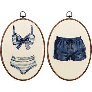Blue White Painted Swimsuits Lake House Beach House Framed Wall Art Wall Decor Vintage Cottagecore Hanging Prints Beachy Coastal Decor for Home Farmhouse Bedroom Living Room Bathroom 9.4X13,2PC