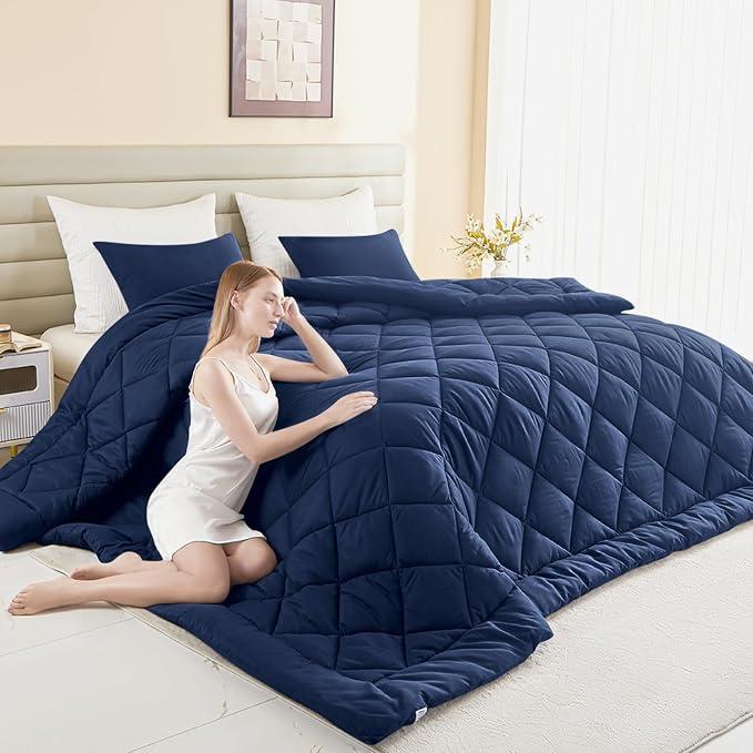 120x128 Oversized King Comforter, Extra Large King Size Comforter Oversized, All Season Soft Lightweight Quilt Down Alternative Duvet Insert with 8 Corner Tabs(120x128, Navy Blue)