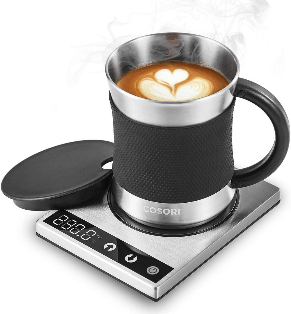 COSORI Coffee Mug Warmer & Mug Set for Desk, Cup Heater, Office & Christmas Gifts, 1F Precise Temperature Control, Touch Tech & LCD Digital Display (77-194), 304 Stainless Steel, Silver/Black