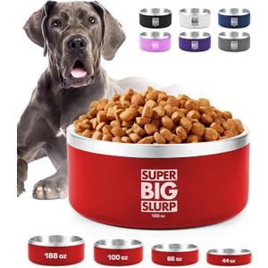 Tuff Pupper Heavy Duty Insulated Dog Bowl | Double Wall Stainless Steel Dog Food Dish | Non-Slip Spill Proof Dishwasher Safe Cat Bowl | Water Dish for Feeding Large Medium Small Pets (188oz, Red)