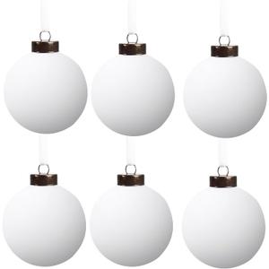 6 PcsVelvet Christmas Balls Bulk Shatterproof Plastic Christmas Tree Decorations for Decorative Hanging Baubles (6, White, 3.94Inch)