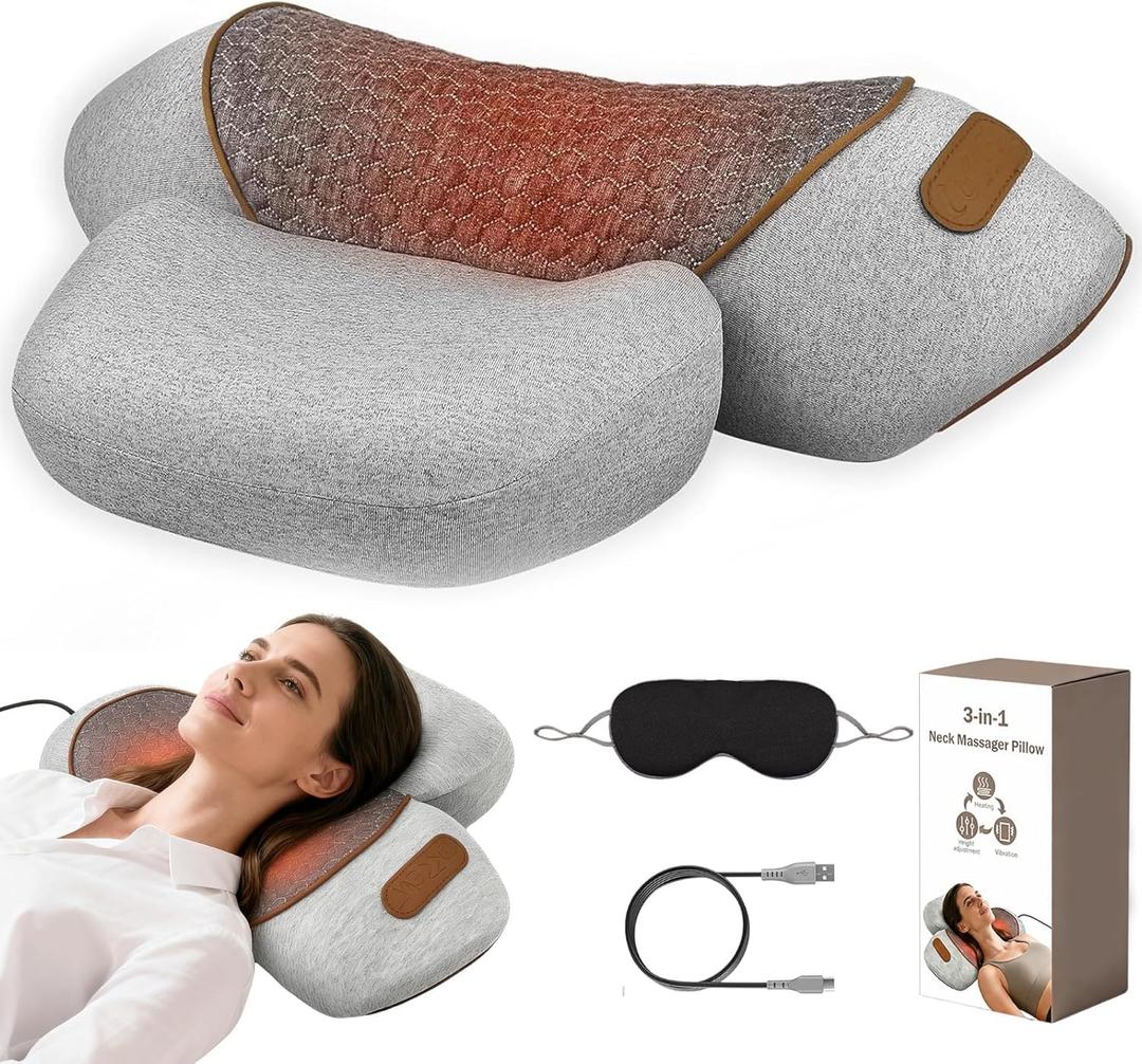 Neck Massager Pillow,Ergonomic Neck Massager with Heating,Traction & Vibration,Hump Corrector for Shoulder Pain Relief, Neck Pillow for Daily Comfort