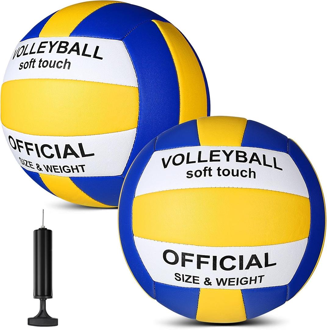 Lenwen 2 Pack Beach Volleyball Official Size 5 for Indoor Outdoor, Waterproof Soft Volleyball with Pump for Adult Beginner Beach Game Gym (Blue, Yellow, White)