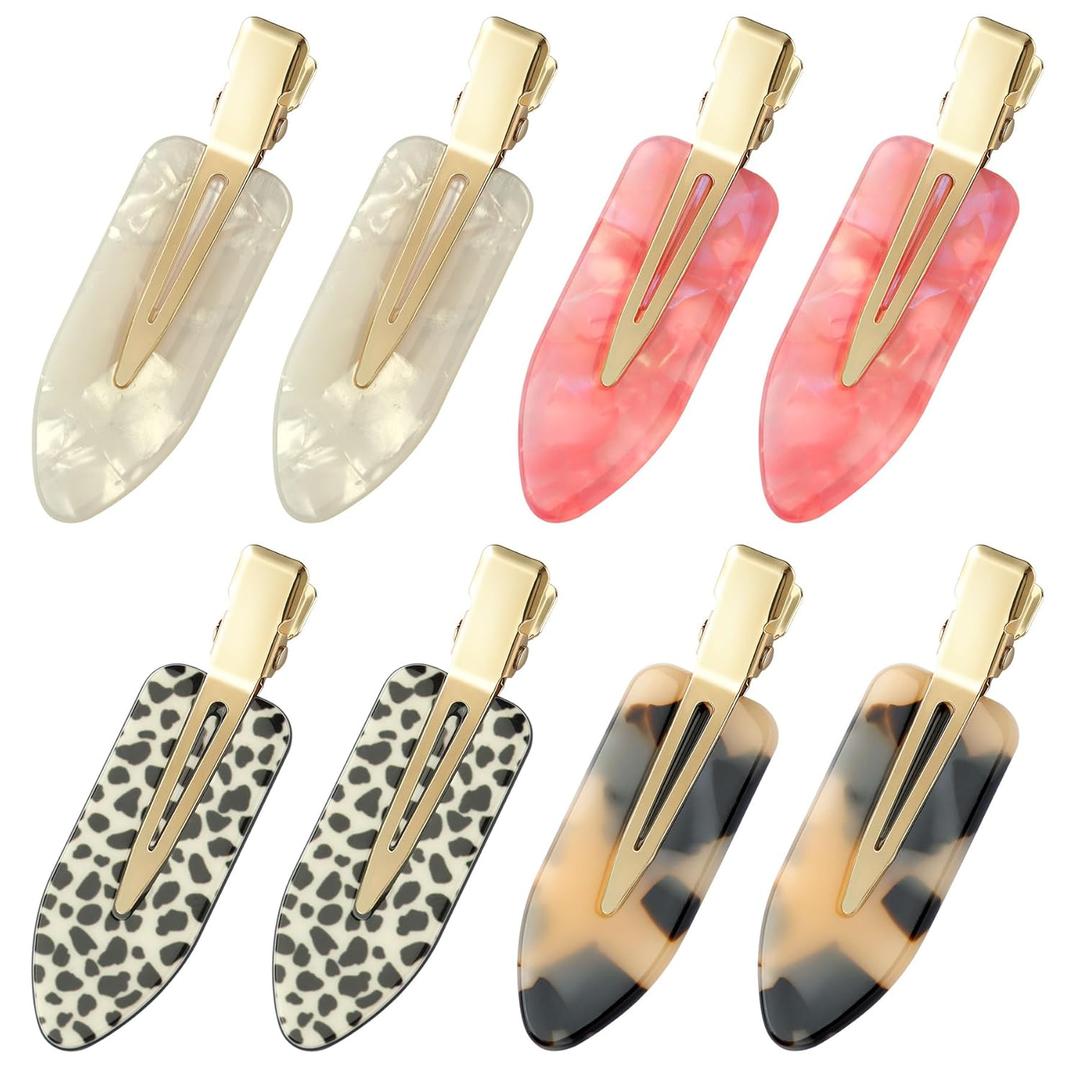 YIERSO 8 Pcs No bend Hair Clips No Crease Makeup Hair Clip Duckbill Clip No Dent Creaseless Alligator Hair Barrettes for Salon Hairstyle Women Girls Makeup Accessories Cellulose Acetate (PinkWhite)