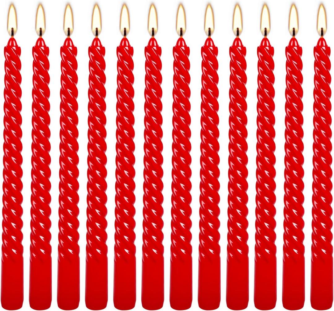 10 Inch Red Spiral Taper Candles Set of 12 Pack Unscented Dripless Candlesticks for Christmas,Dinner,Party,Brithday,Wedding and Home Decoration