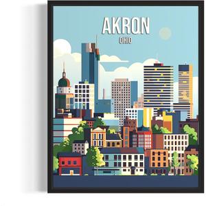 Akron Ohio City Poster Art Print, Skyline Cityscape Wall Art Illustration Posters, Landscape Travel Map Decor Gallery 24A (Akron Ohio, 11 x 14 inches, Unframed)